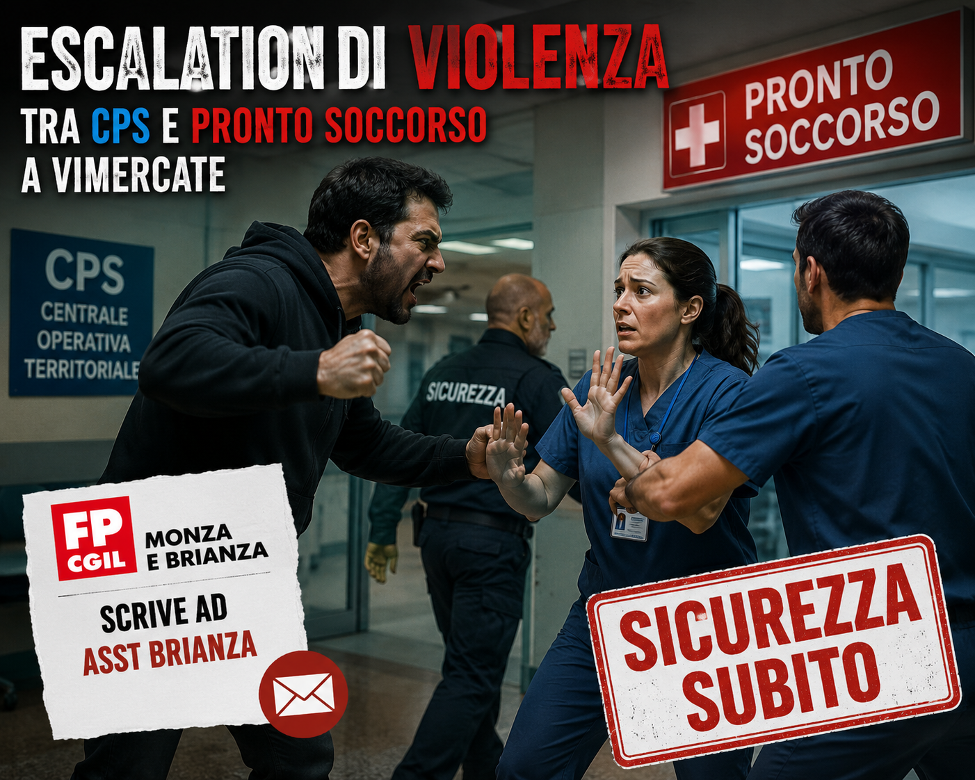 Escalation di violenza tra CPS e Pronto Soccorso a Vimercate: FP CGIL Monza e Brianza scrive ad ASST Brianza.
