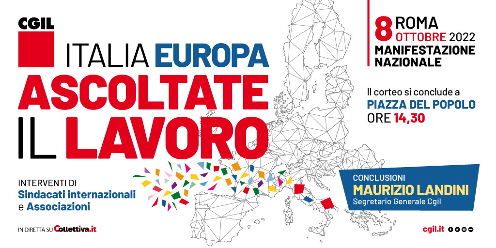 Italia Europa ascoltate il lavoro, 8 ottobre manifestazione nazionale a Roma