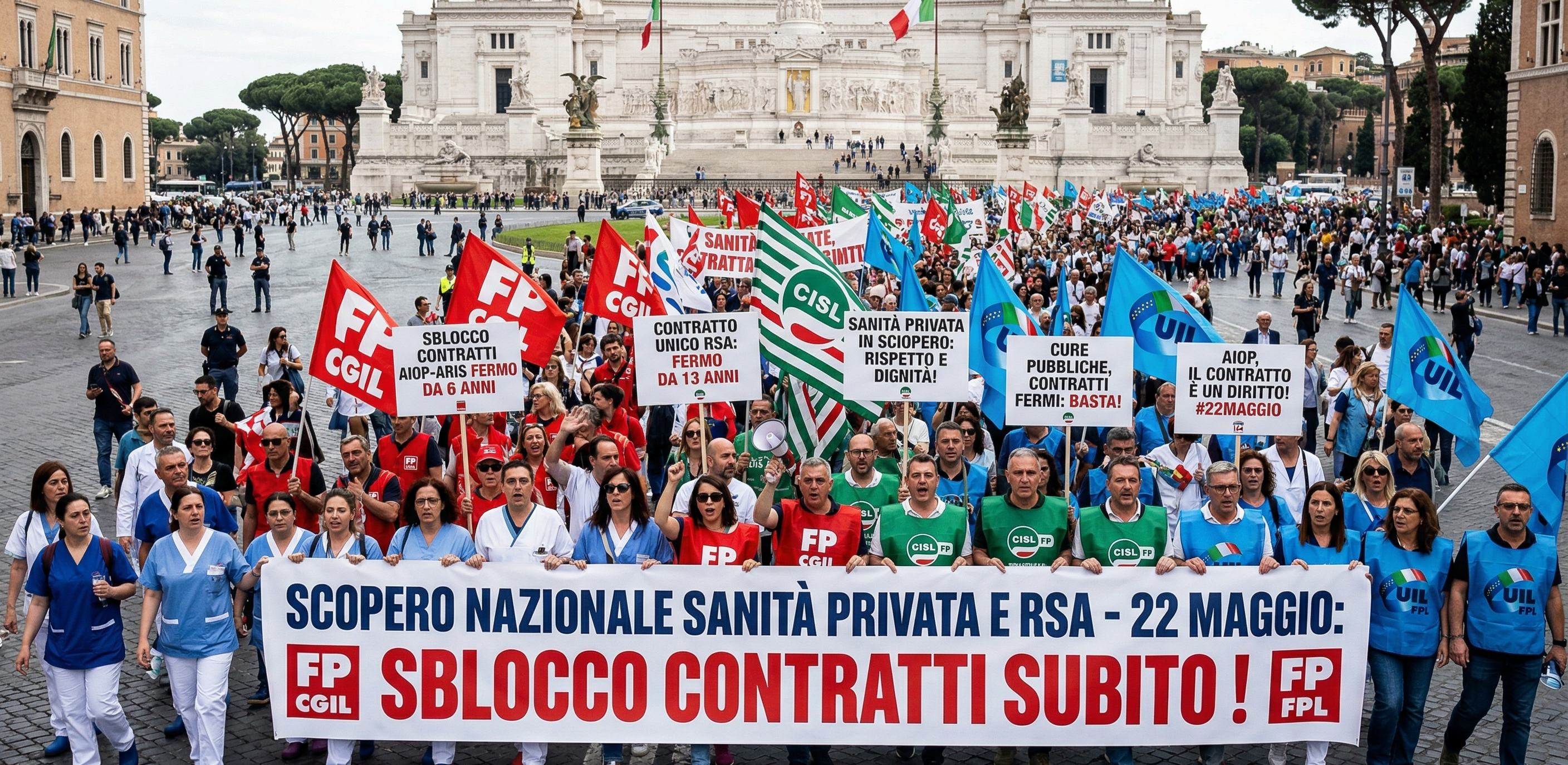 Sanità privata. Fp Cgil, Cisl Fp e Uil Fpl: il 22 maggio sciopero nazionale per lo sblocco dei contratti