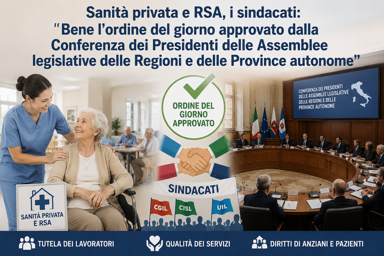 Sanità privata e RSA, i sindacati: “ Bene l’ordine del giorno approvato dalla Conferenza dei Presidenti delle Assemblee legislative delle Regioni e delle Province autonome”