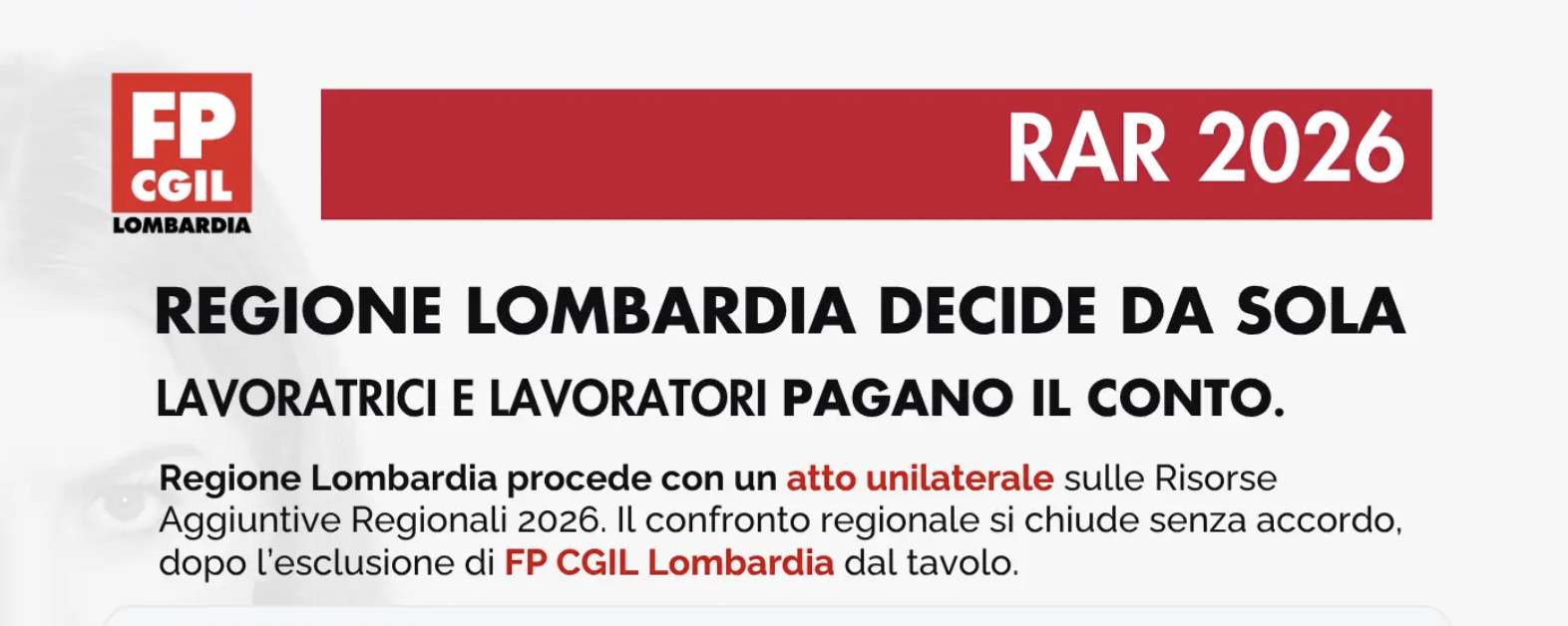 RAR 2026, Regione Lombardia decide da sola: lavoratrici e lavoratori pagano il conto