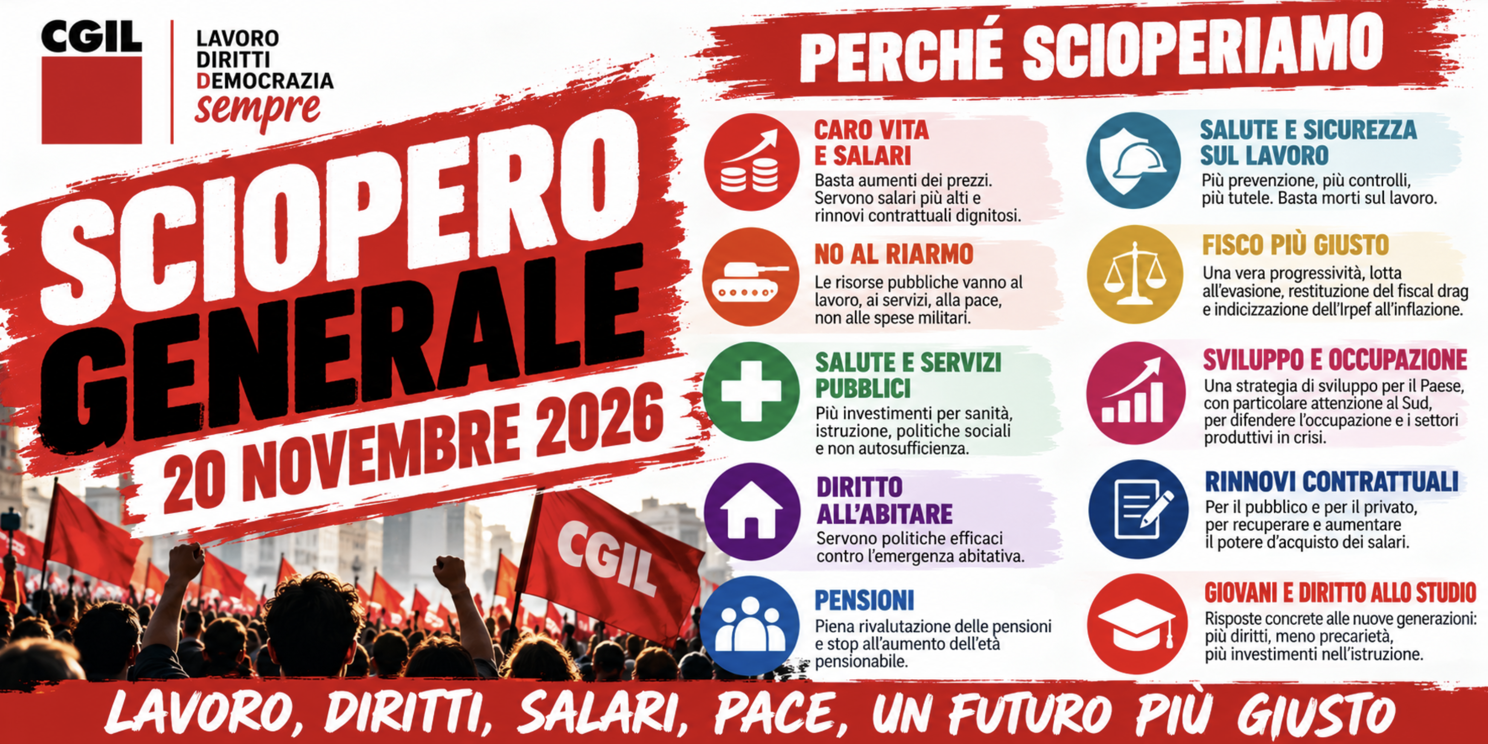 Proclamazione sciopero generale per il giorno 20 novembre 2026